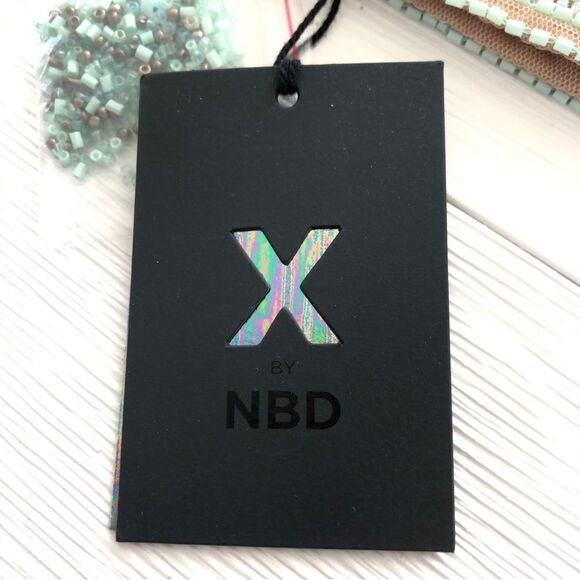 X by NBD REVOLVE Cool As Ice Top in Silver Mint Green Beaded Halter S NWT - Picture 6 of 12